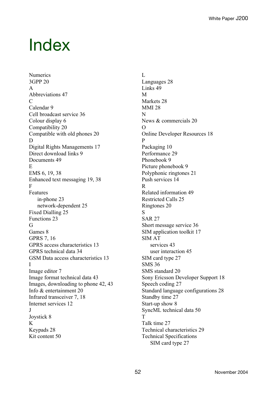 Index | Sony Ericsson J200 User Manual | Page 51 / 52