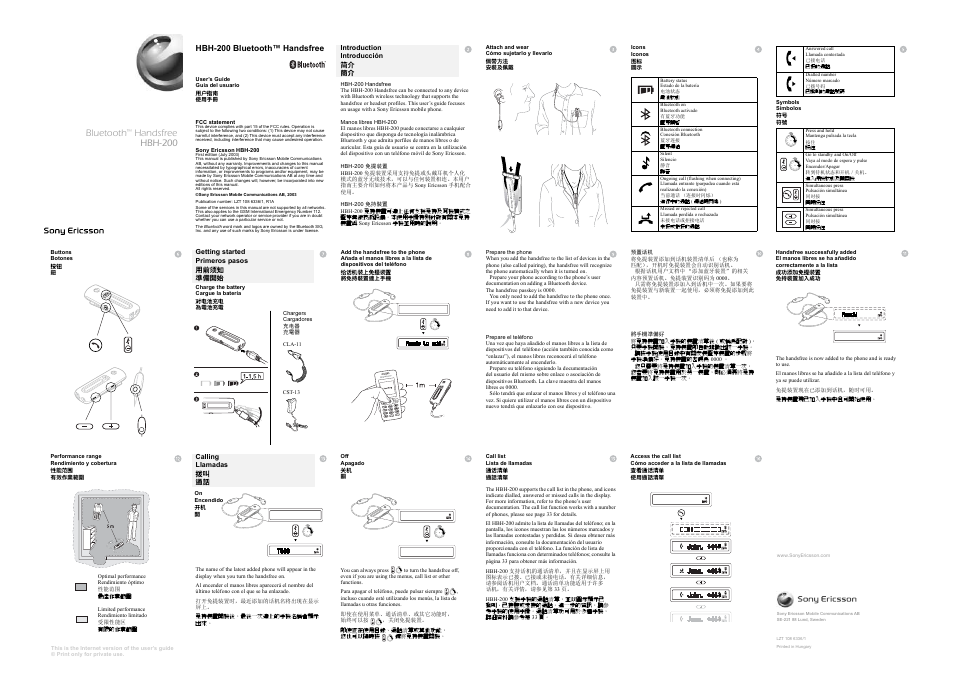 Sony Ericsson HBH-200 User Manual | 2 pages