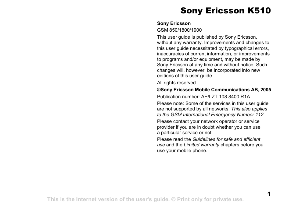 Sony Ericsson K510a User Manual | 74 pages