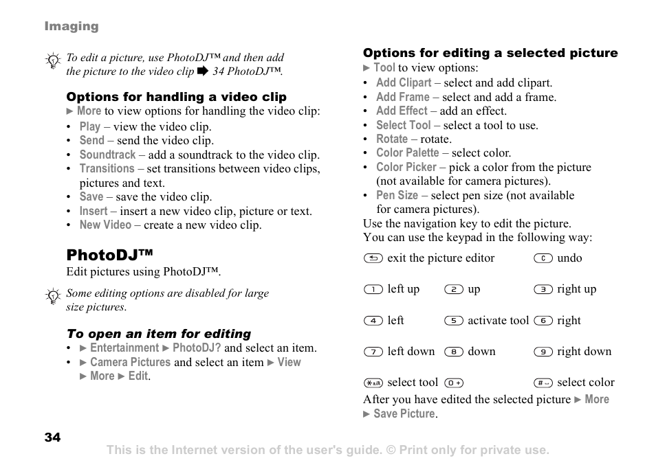 Photodj | Sony Ericsson K510a User Manual | Page 34 / 74