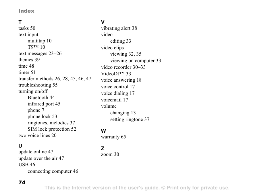 Sony Ericsson K510a User Manual | Page 74 / 74