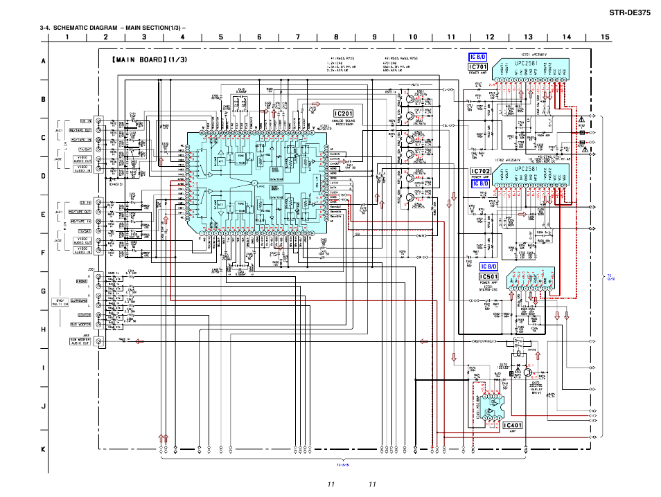 Schematic diagram – main section(1/3), In f2, In a2 | Rec out 2a, In b2, In g2, Sw ch n in, D out2, L ch out, Rec out 2b | Sony Ericsson SONY STR-DE375 User Manual | Page 11 / 32