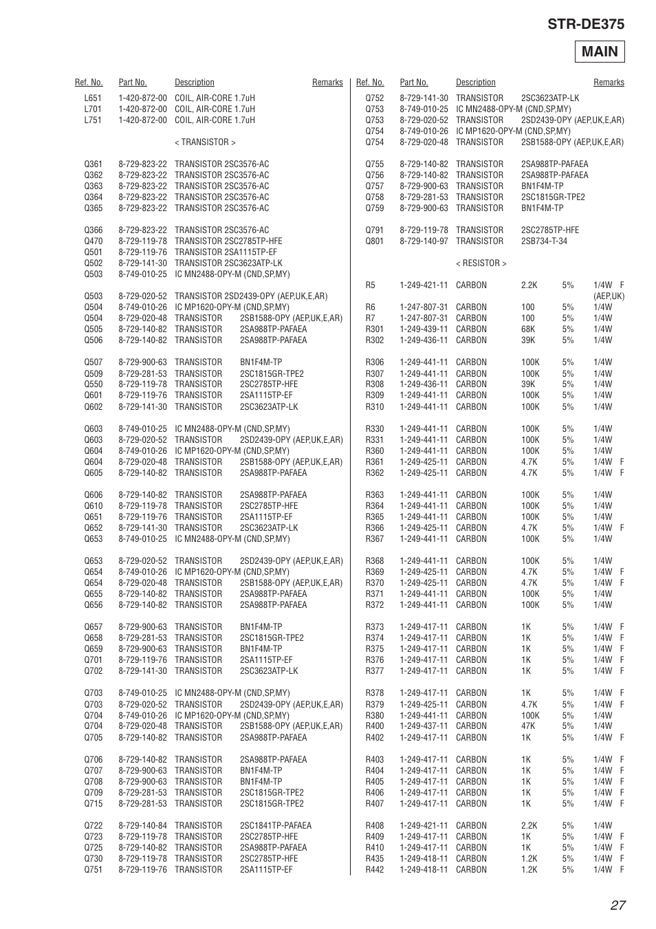 Str-de375, Main | Sony Ericsson SONY STR-DE375 User Manual | Page 27 / 32