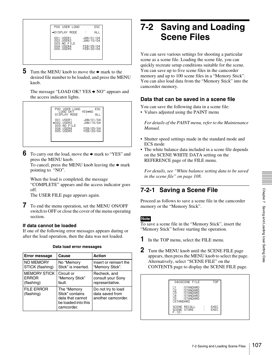 2 saving and loading scene files, 2-1 saving a scene file, Data that can be saved in a scene file | Sony Ericsson PDW-530P User Manual | Page 107 / 168