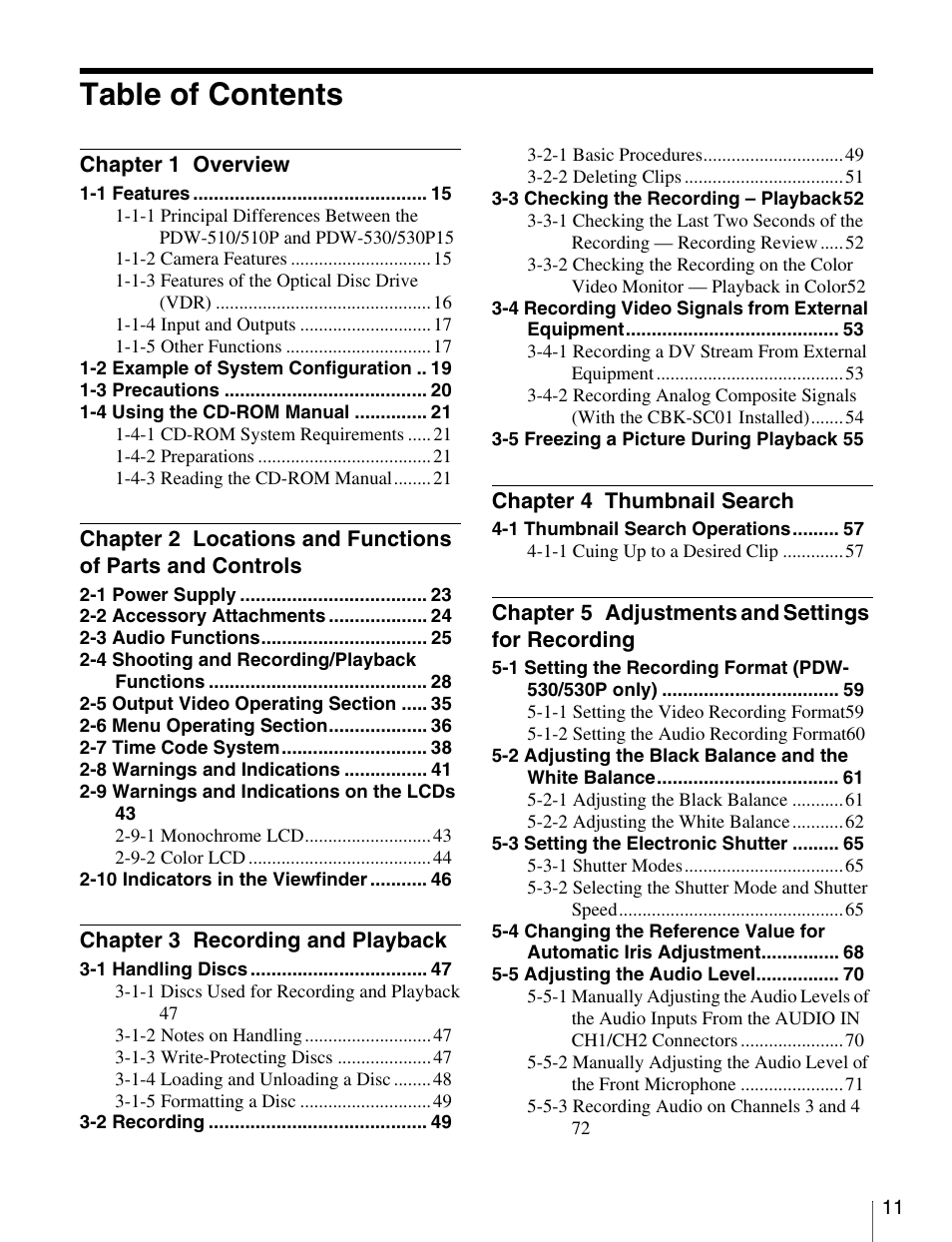 Sony Ericsson PDW-530P User Manual | Page 11 / 168