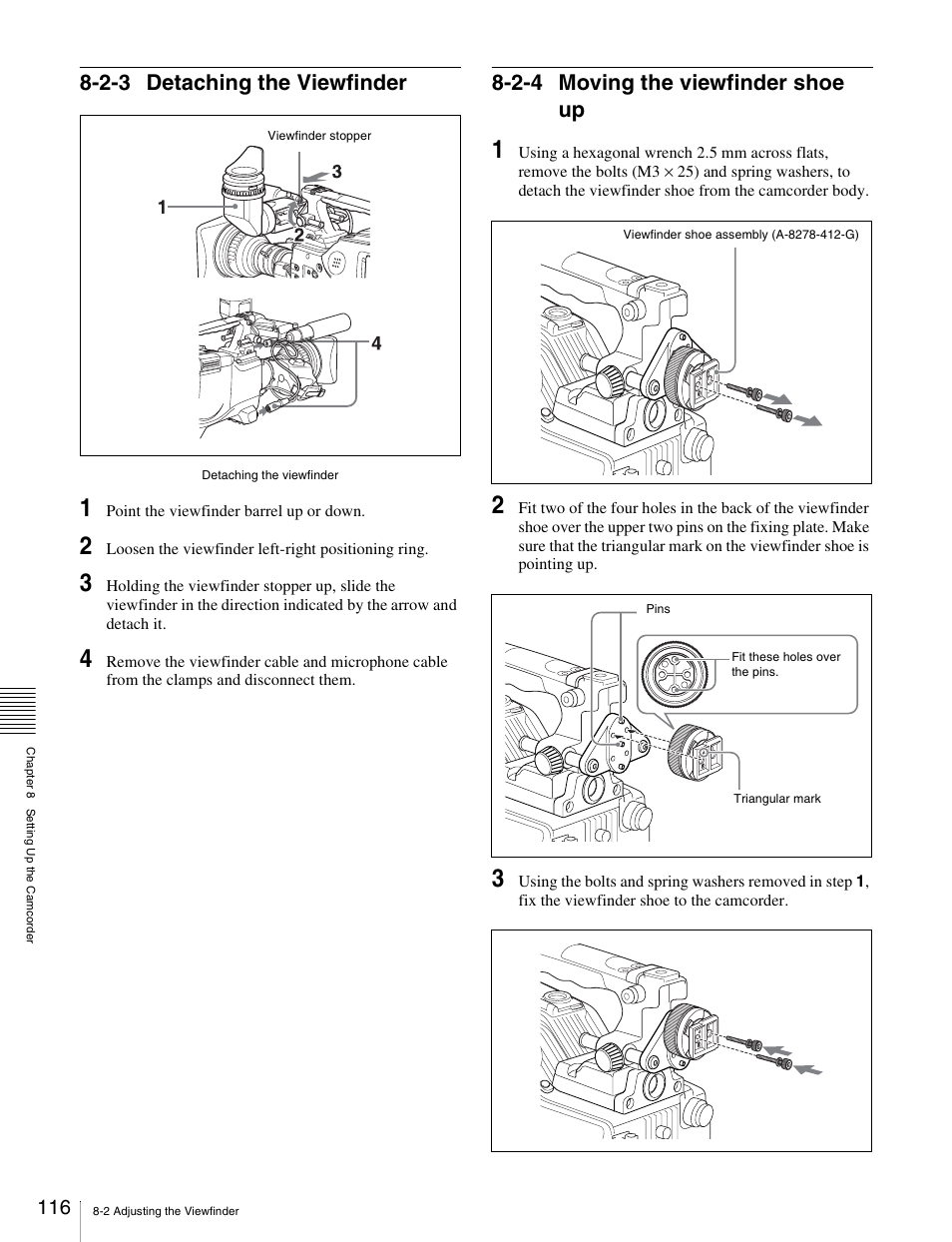 2-3 detaching the viewfinder, 2-4 moving the viewfinder shoe up | Sony Ericsson PDW-530P User Manual | Page 116 / 168