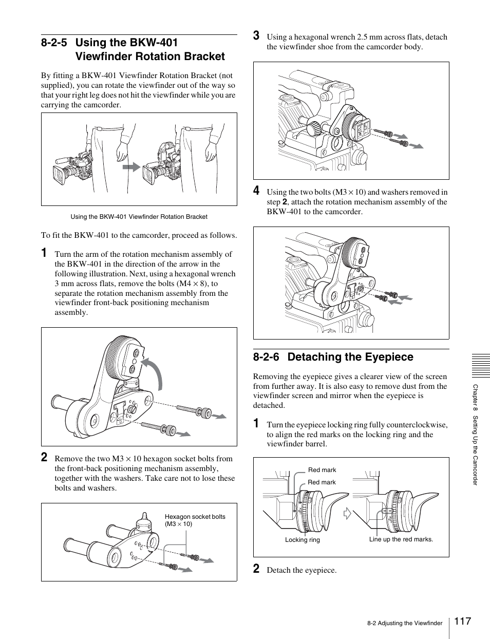 2-5 using the bkw-401 viewfinder rotation bracket, 2-6 detaching the eyepiece, 2-5 using the bkw-401 viewfinder | Rotation bracket | Sony Ericsson PDW-530P User Manual | Page 117 / 168