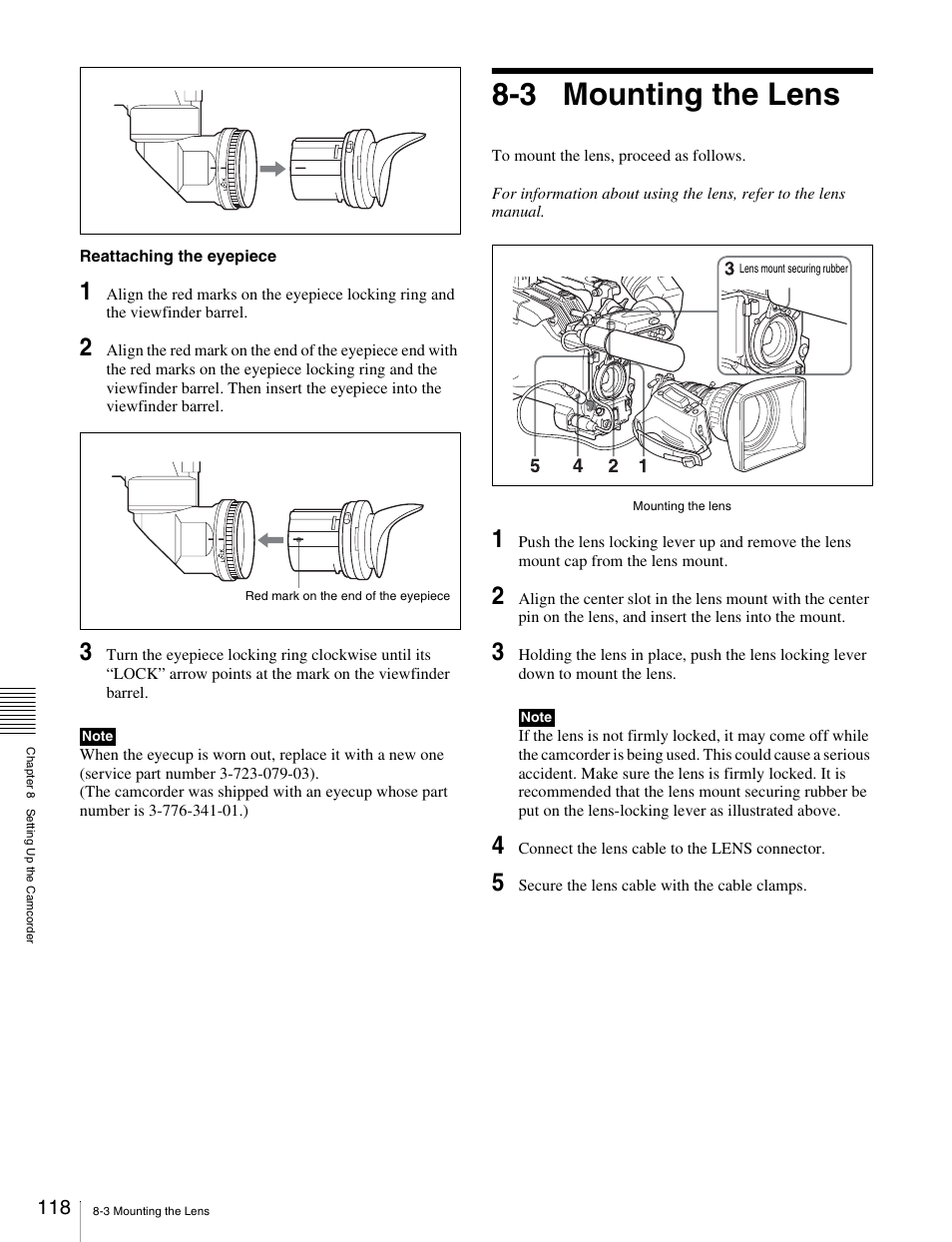 3 mounting the lens | Sony Ericsson PDW-530P User Manual | Page 118 / 168