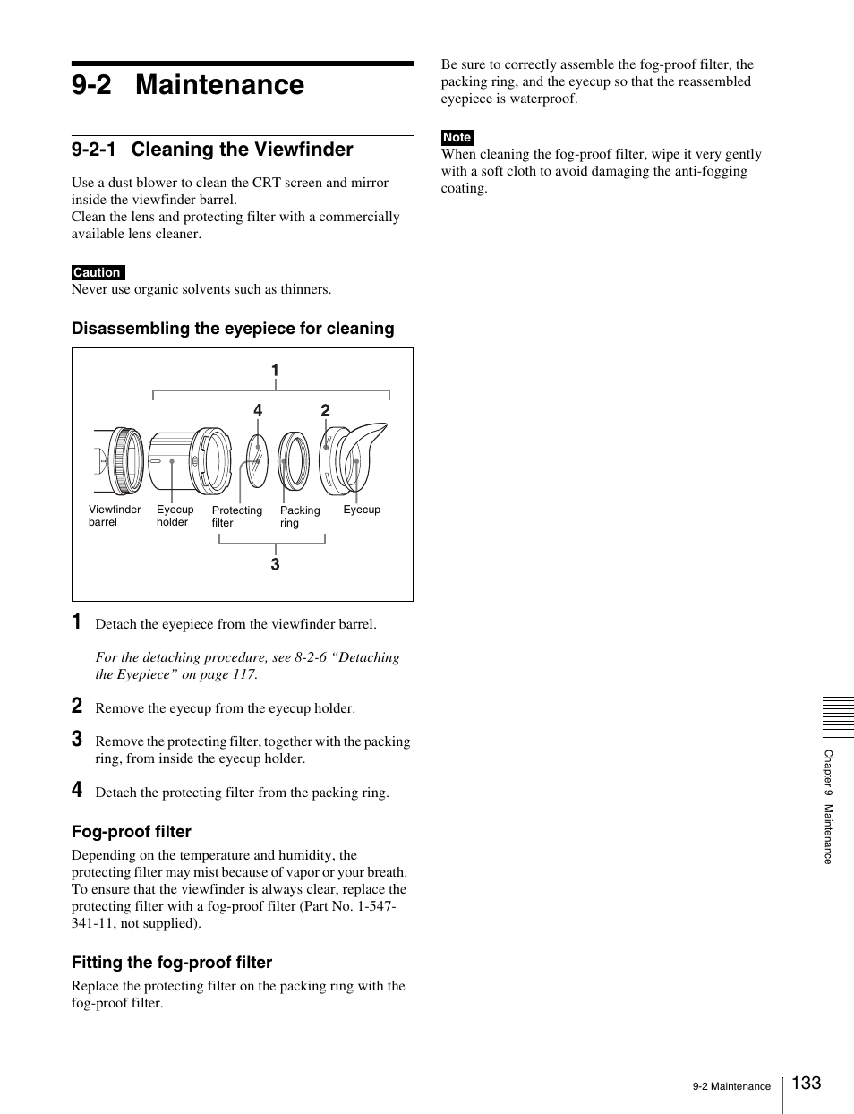 2 maintenance, 2-1 cleaning the viewfinder | Sony Ericsson PDW-530P User Manual | Page 133 / 168