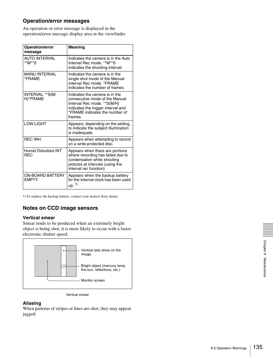 Operation/error messages | Sony Ericsson PDW-530P User Manual | Page 135 / 168