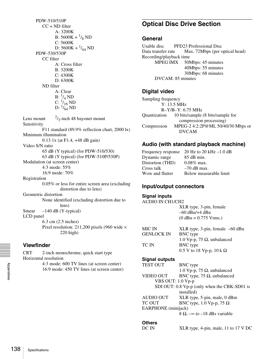 Optical disc drive section | Sony Ericsson PDW-530P User Manual | Page 138 / 168