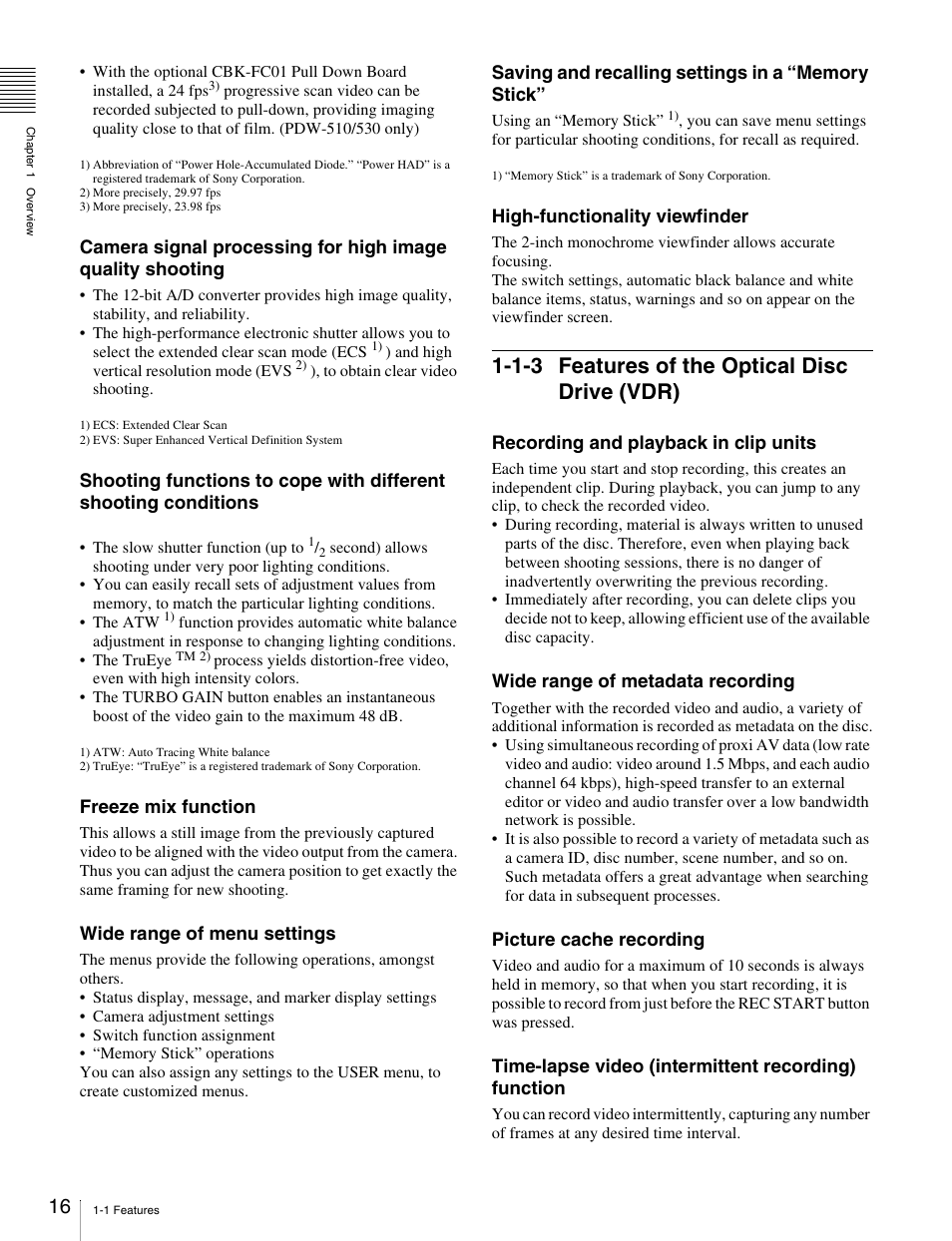 1-3 features of the optical disc drive (vdr), 1-3 features of the optical disc drive, Vdr) | Sony Ericsson PDW-530P User Manual | Page 16 / 168