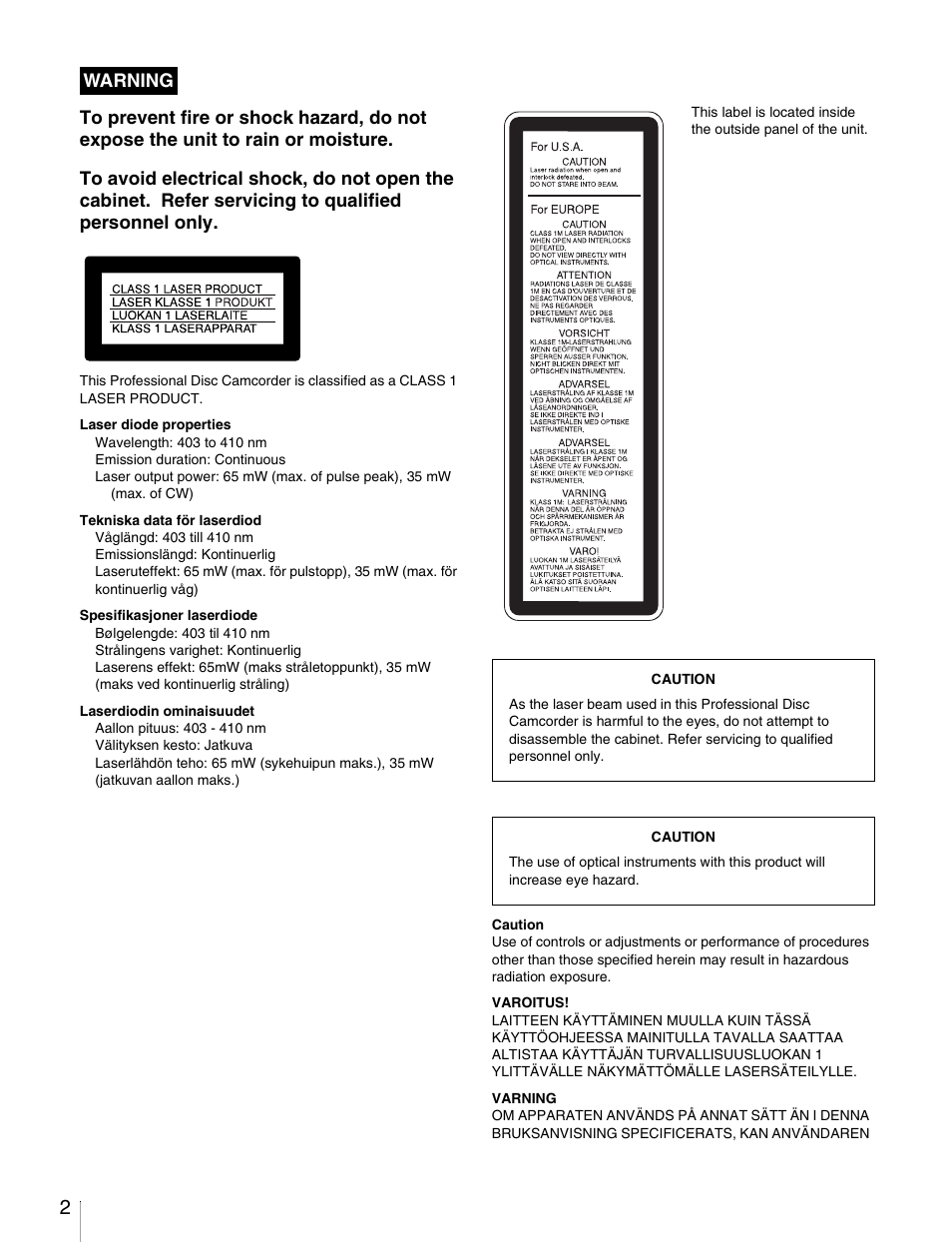 Sony Ericsson PDW-530P User Manual | Page 2 / 168