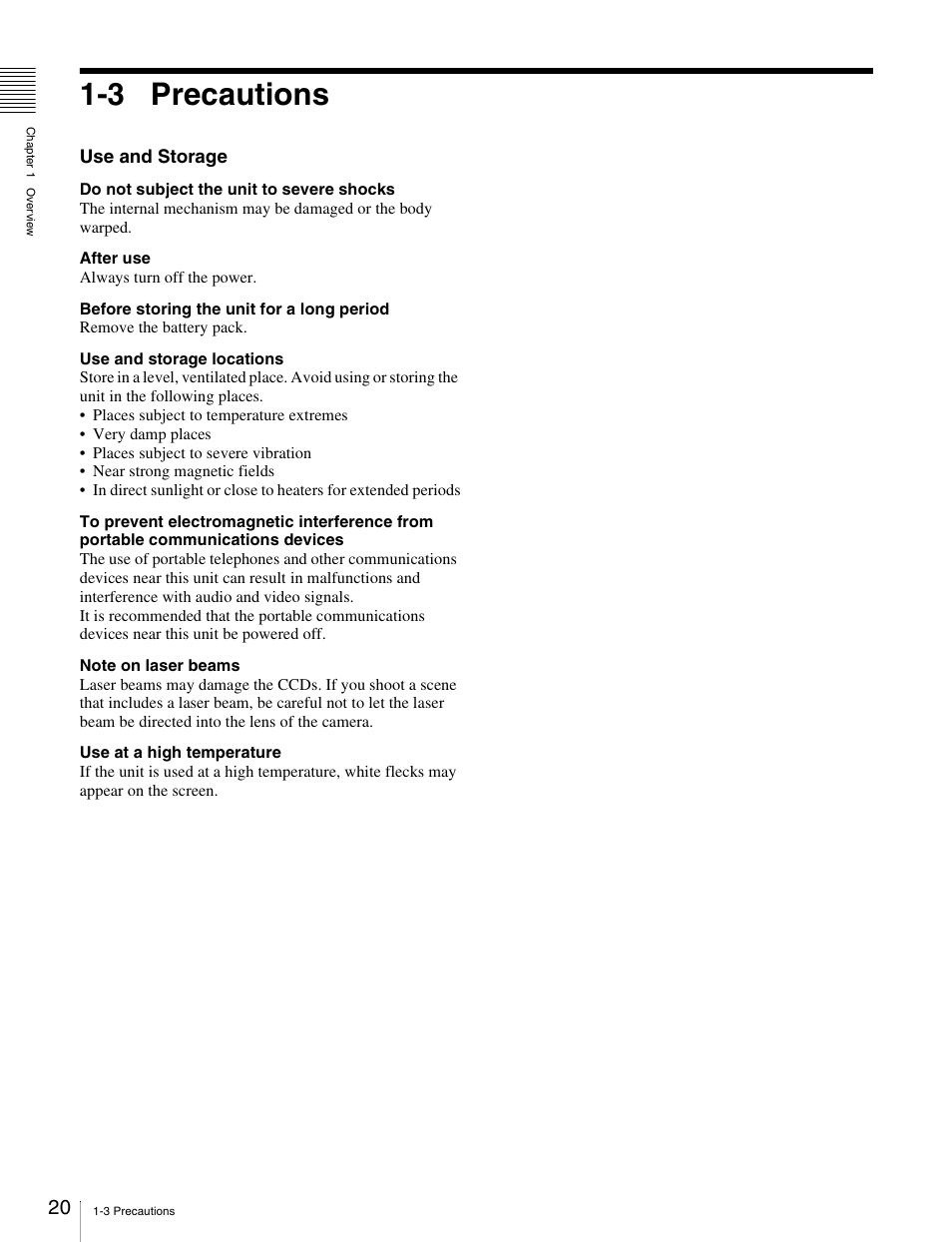 3 precautions | Sony Ericsson PDW-530P User Manual | Page 20 / 168