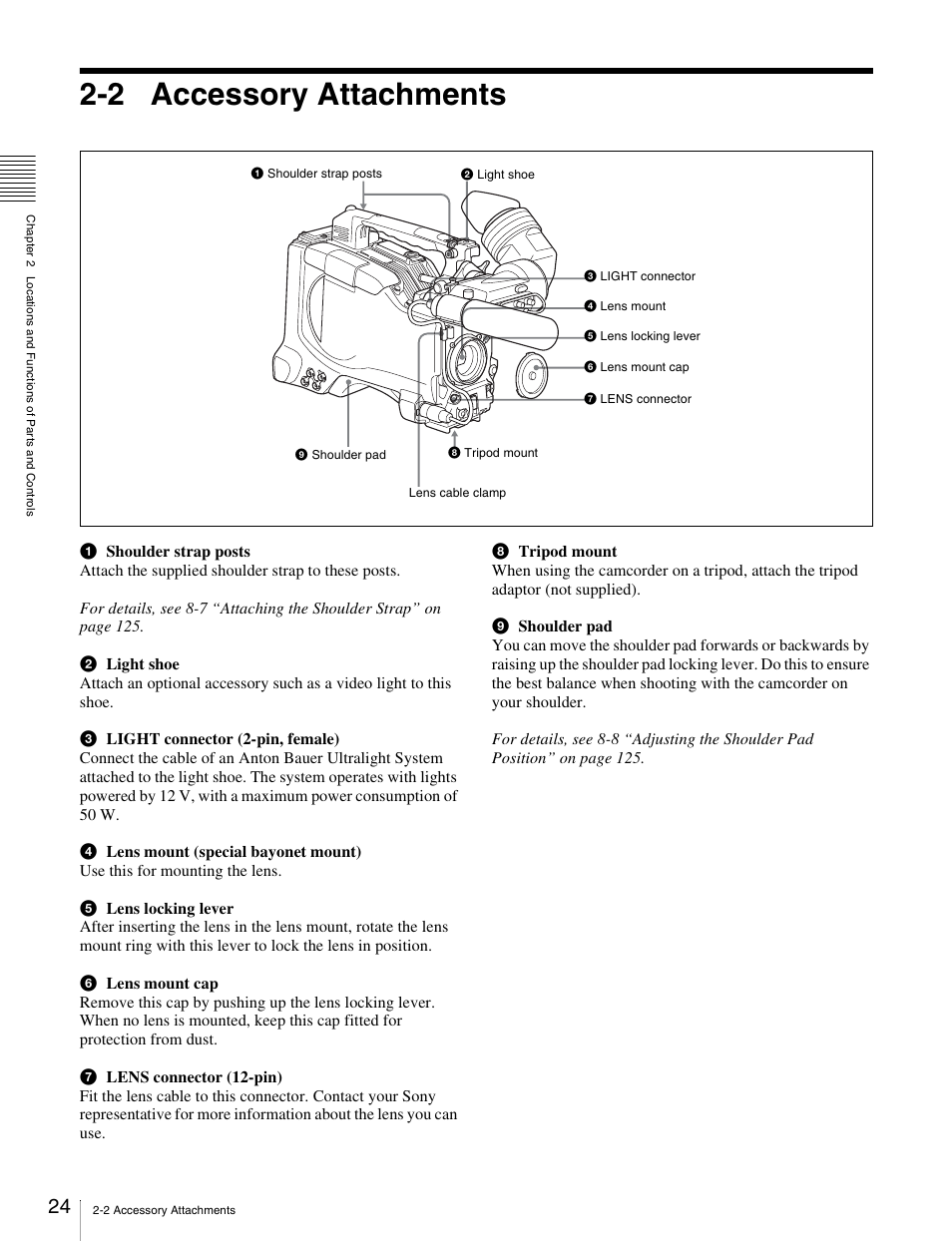 2 accessory attachments | Sony Ericsson PDW-530P User Manual | Page 24 / 168