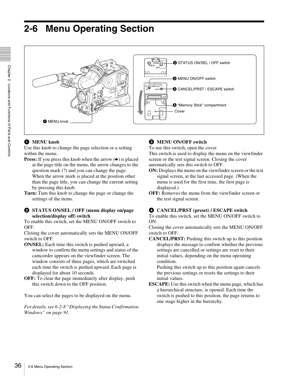 6 menu operating section | Sony Ericsson PDW-530P User Manual | Page 36 / 168