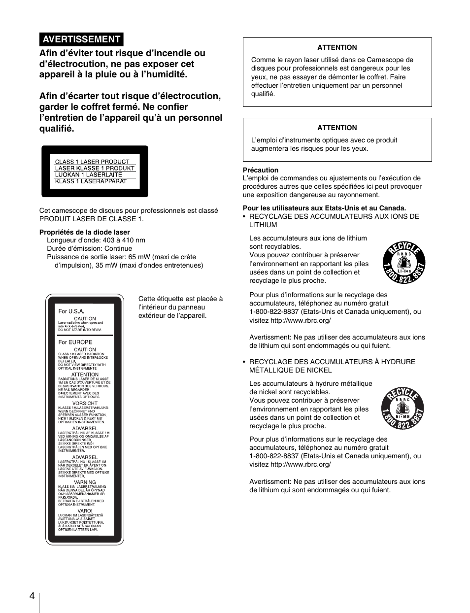 Sony Ericsson PDW-530P User Manual | Page 4 / 168