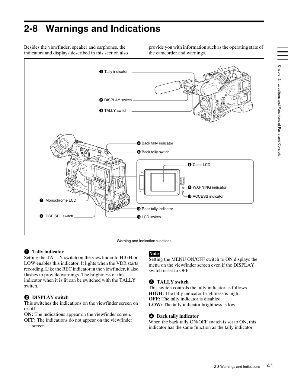 8 warnings and indications | Sony Ericsson PDW-530P User Manual | Page 41 / 168