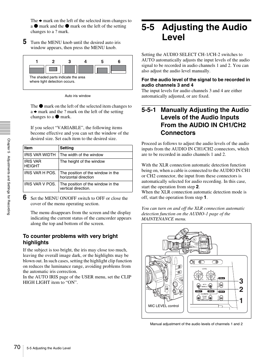 5 adjusting the audio level, 5-1 manually adjusting the audio levels of | Sony Ericsson PDW-530P User Manual | Page 70 / 168