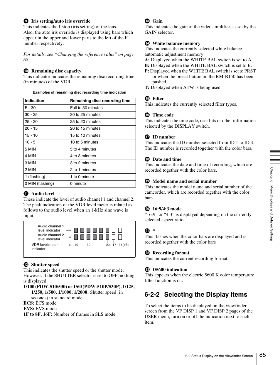 2-2 selecting the display items | Sony Ericsson PDW-530P User Manual | Page 85 / 168