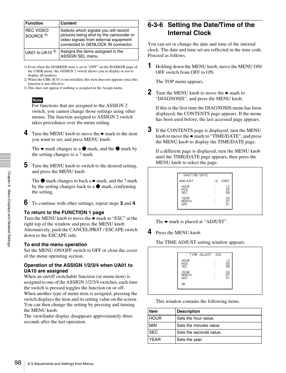 3-6 setting the date/time of the internal clock, 3-6 setting the date/time of the internal, Clock | Sony Ericsson PDW-530P User Manual | Page 98 / 168