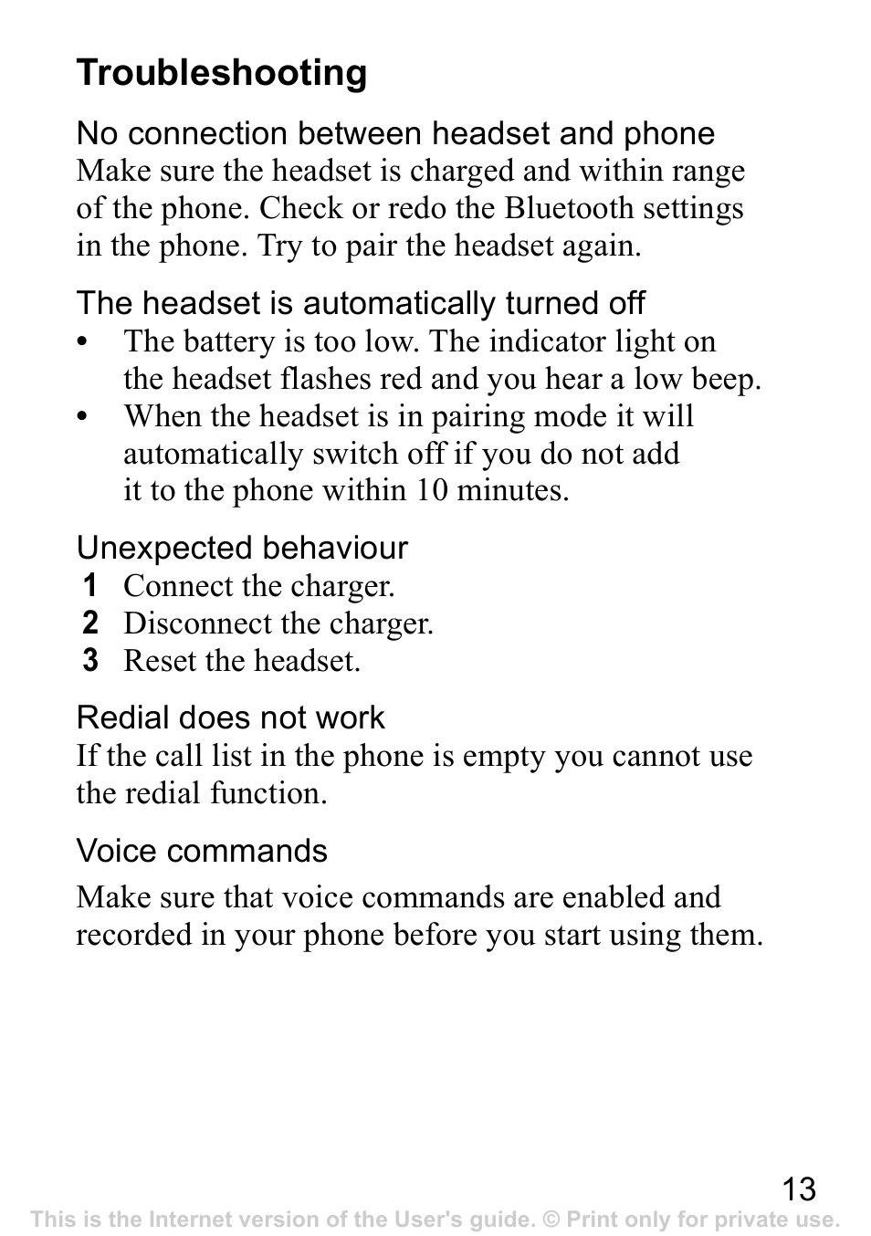Troubleshooting | Sony Ericsson Bluetooth HBH-IV840 User Manual | Page 14 / 83