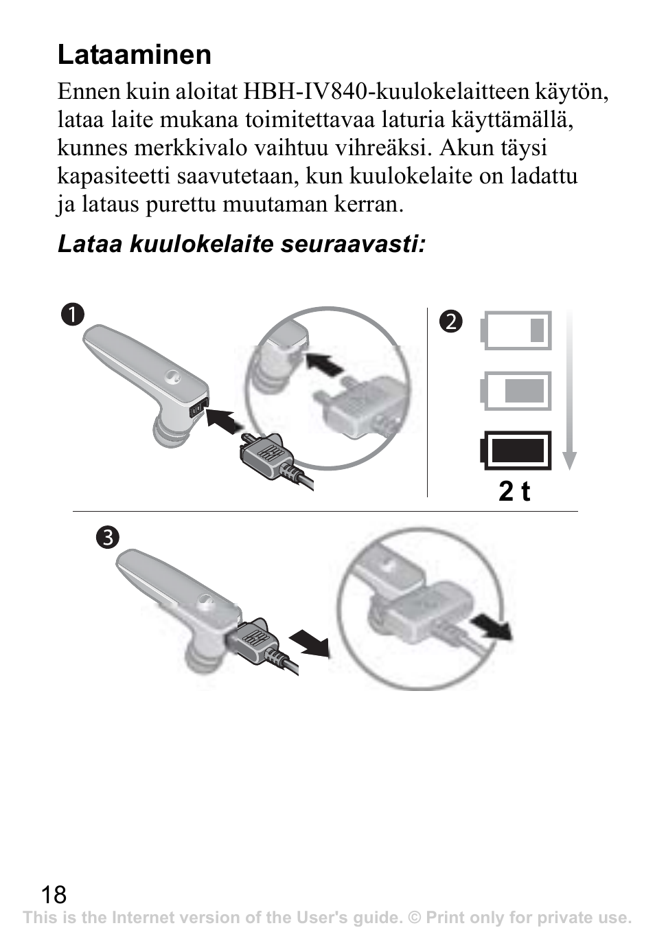 Lataaminen | Sony Ericsson Bluetooth HBH-IV840 User Manual | Page 19 / 83