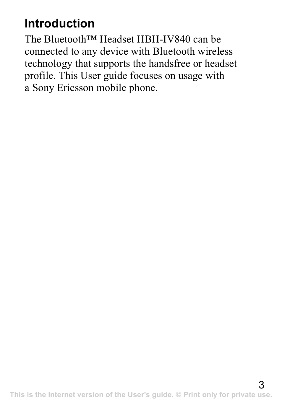 Introduction | Sony Ericsson Bluetooth HBH-IV840 User Manual | Page 4 / 83