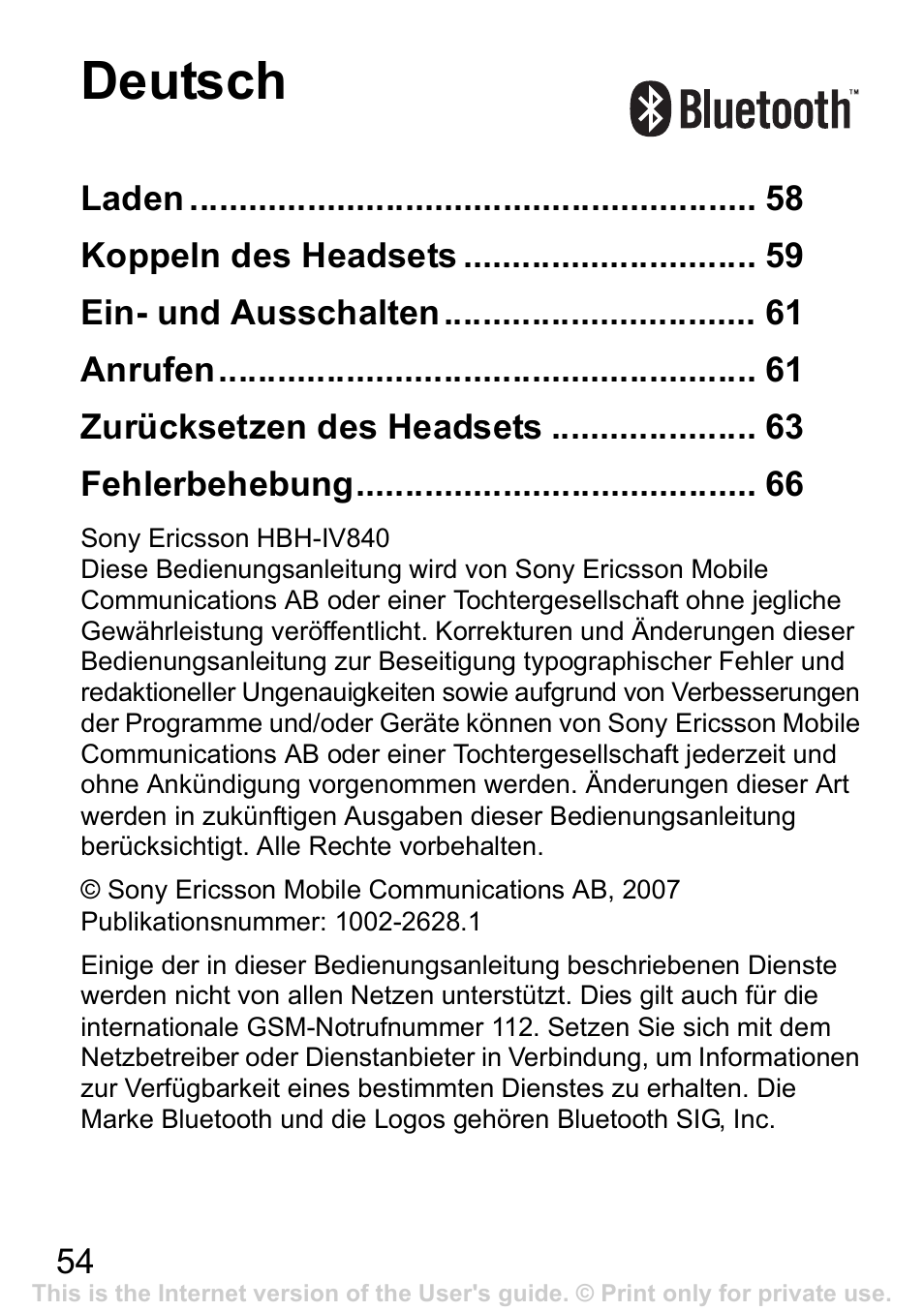 Deutsch | Sony Ericsson Bluetooth HBH-IV840 User Manual | Page 55 / 83