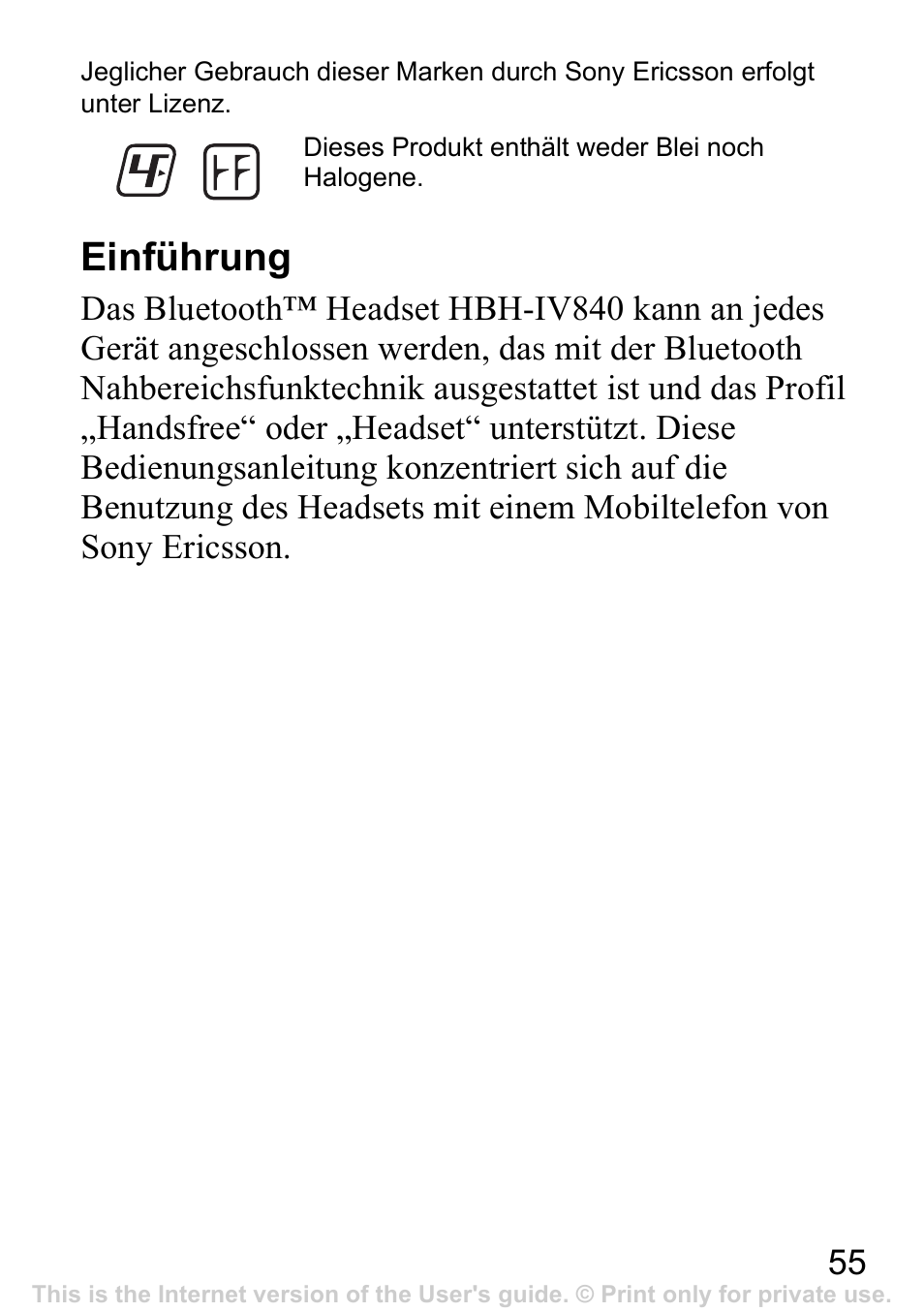 Einführung | Sony Ericsson Bluetooth HBH-IV840 User Manual | Page 56 / 83