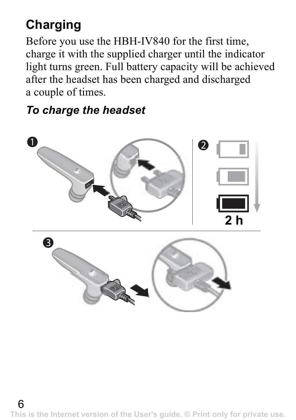 Charging | Sony Ericsson Bluetooth HBH-IV840 User Manual | Page 7 / 83