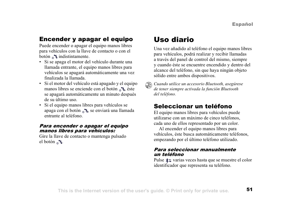 Uso diario, Uso diario 51 | Sony Ericsson HCB-400 User Manual | Page 52 / 116