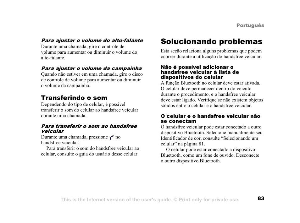 Solucionando problemas, Solucionando problemas 83 | Sony Ericsson HCB-400 User Manual | Page 84 / 116