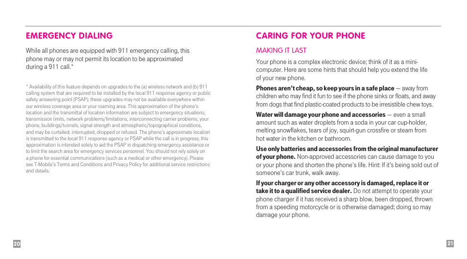 Caring for your phone, Emergency dialing | Sony Ericsson Amber TM1515 User Manual | Page 12 / 29