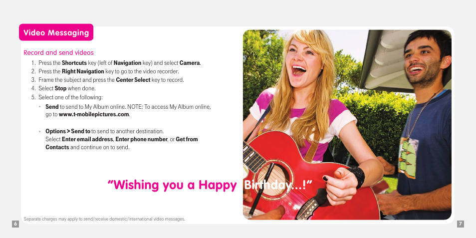 Wishing you a happy birthday, Video messaging | Sony Ericsson Amber TM1515 User Manual | Page 19 / 29