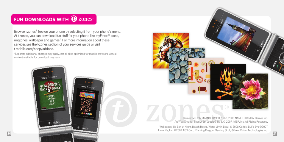 Fun downloads with, Browse t-zones, Icons, ringtones, wallpaper and games | Sony Ericsson Amber TM1515 User Manual | Page 26 / 29