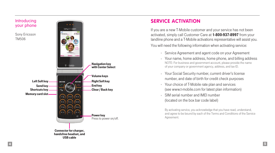 Service activation, Service agreement and agent code on your agreement, Introducing your phone | Sony Ericsson Amber TM1515 User Manual | Page 4 / 29