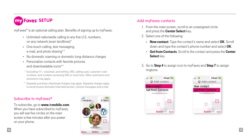 Setup, Myfaves, Subscribe to myfaves | Sony Ericsson Amber TM1515 User Manual | Page 8 / 29