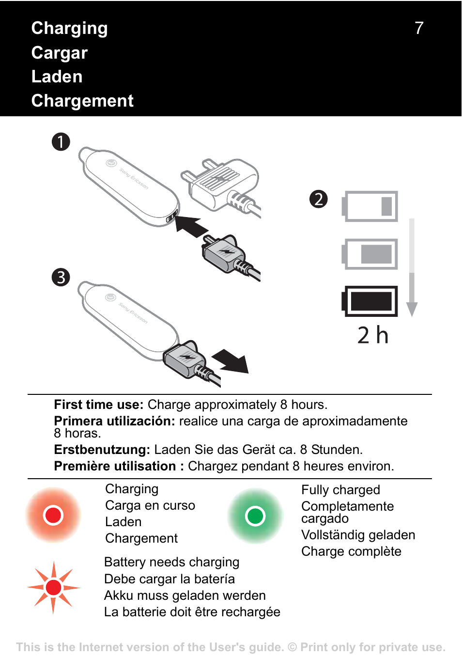 7charging cargar laden chargement | Sony Ericsson MBR-100 User Manual | Page 7 / 30