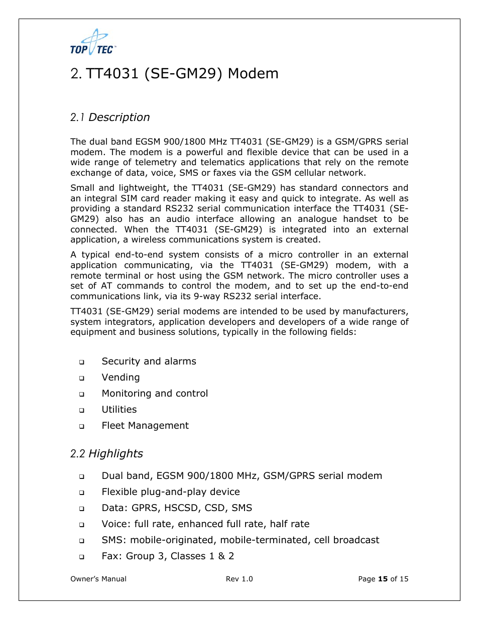 1 description, 2 highlights | Sony Ericsson TT4031 (SE-GM29) User Manual | Page 15 / 280