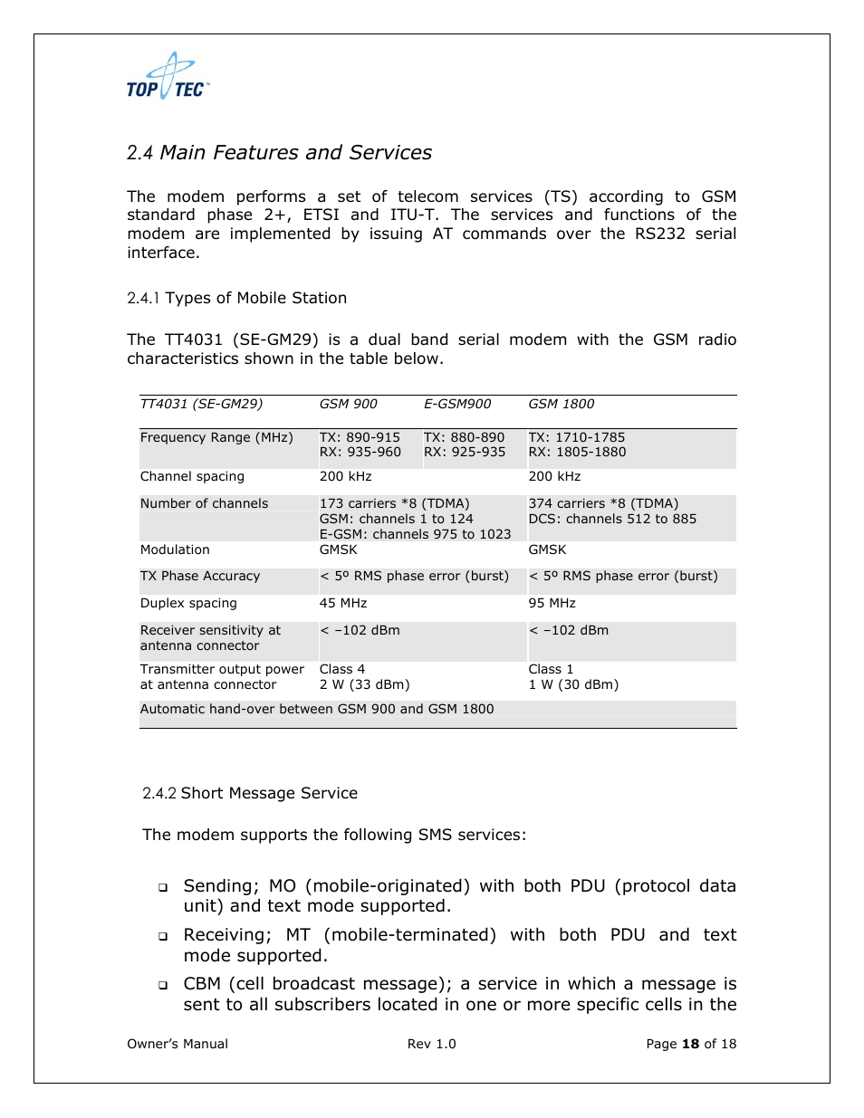 4 main features and services | Sony Ericsson TT4031 (SE-GM29) User Manual | Page 18 / 280