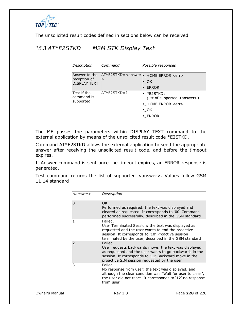 3 at*e2stkd m2m stk display text | Sony Ericsson TT4031 (SE-GM29) User Manual | Page 228 / 280