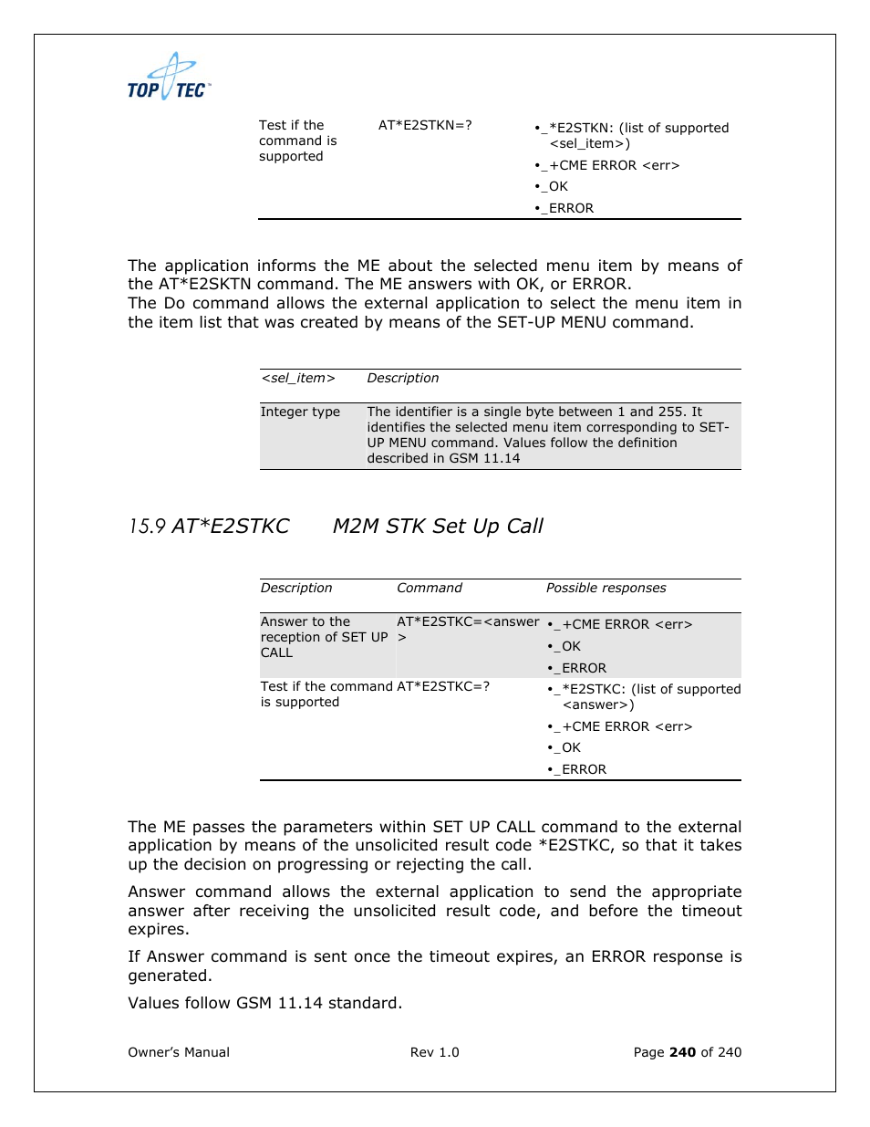 9 at*e2stkc m2m stk set up call | Sony Ericsson TT4031 (SE-GM29) User Manual | Page 240 / 280