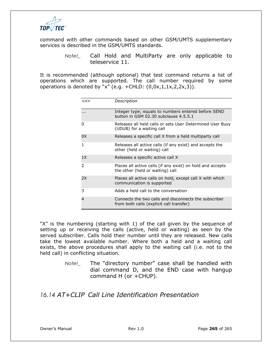 14 at+clip call line identification presentation | Sony Ericsson TT4031 (SE-GM29) User Manual | Page 265 / 280