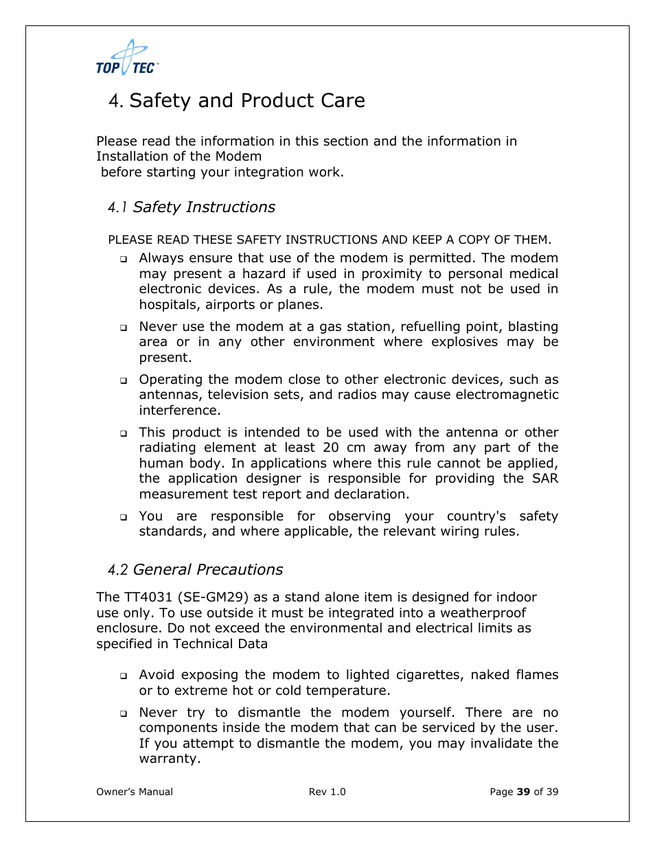 Safety and product care, 1 safety instructions, 2 general precautions | Sony Ericsson TT4031 (SE-GM29) User Manual | Page 39 / 280