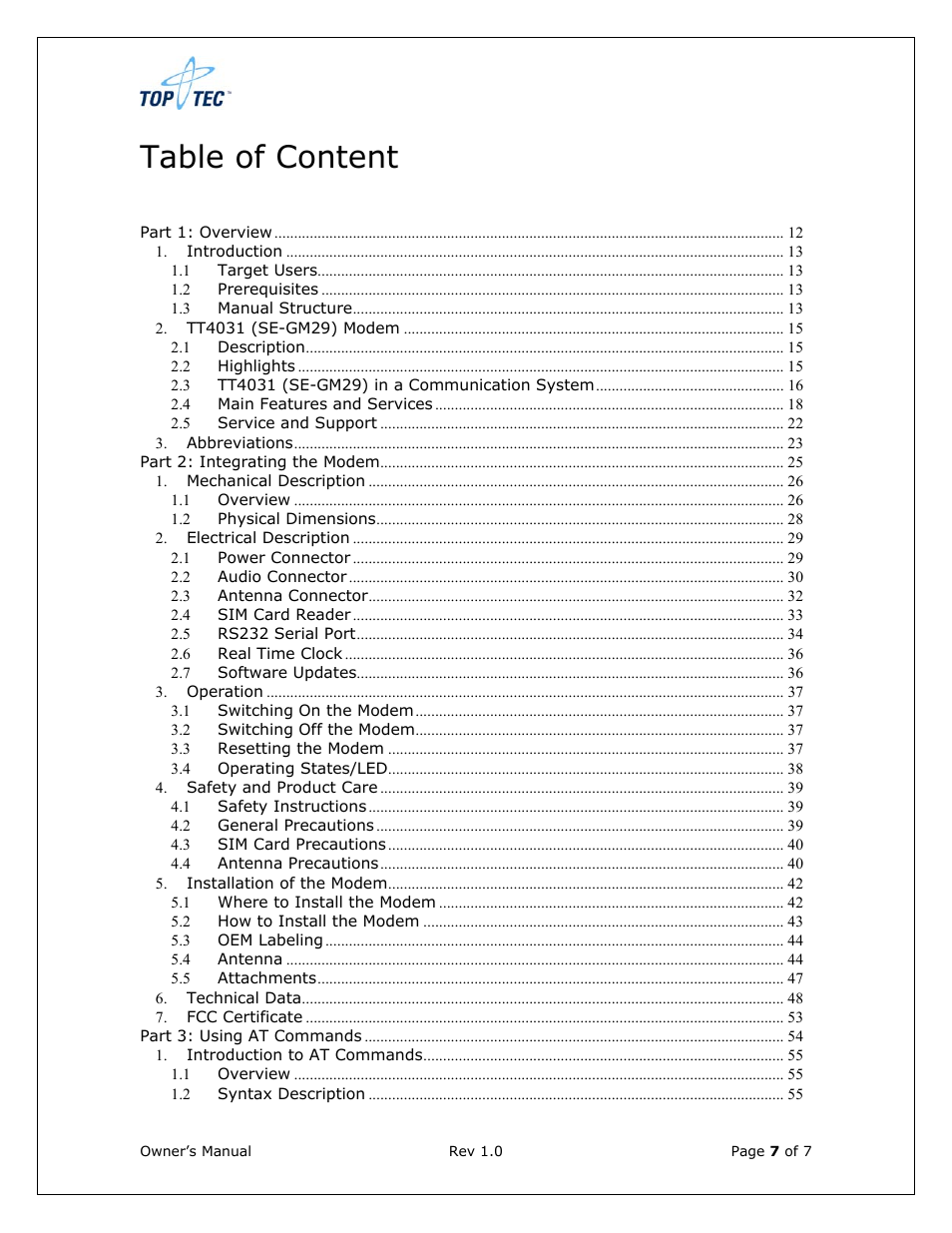 Table of content | Sony Ericsson TT4031 (SE-GM29) User Manual | Page 7 / 280