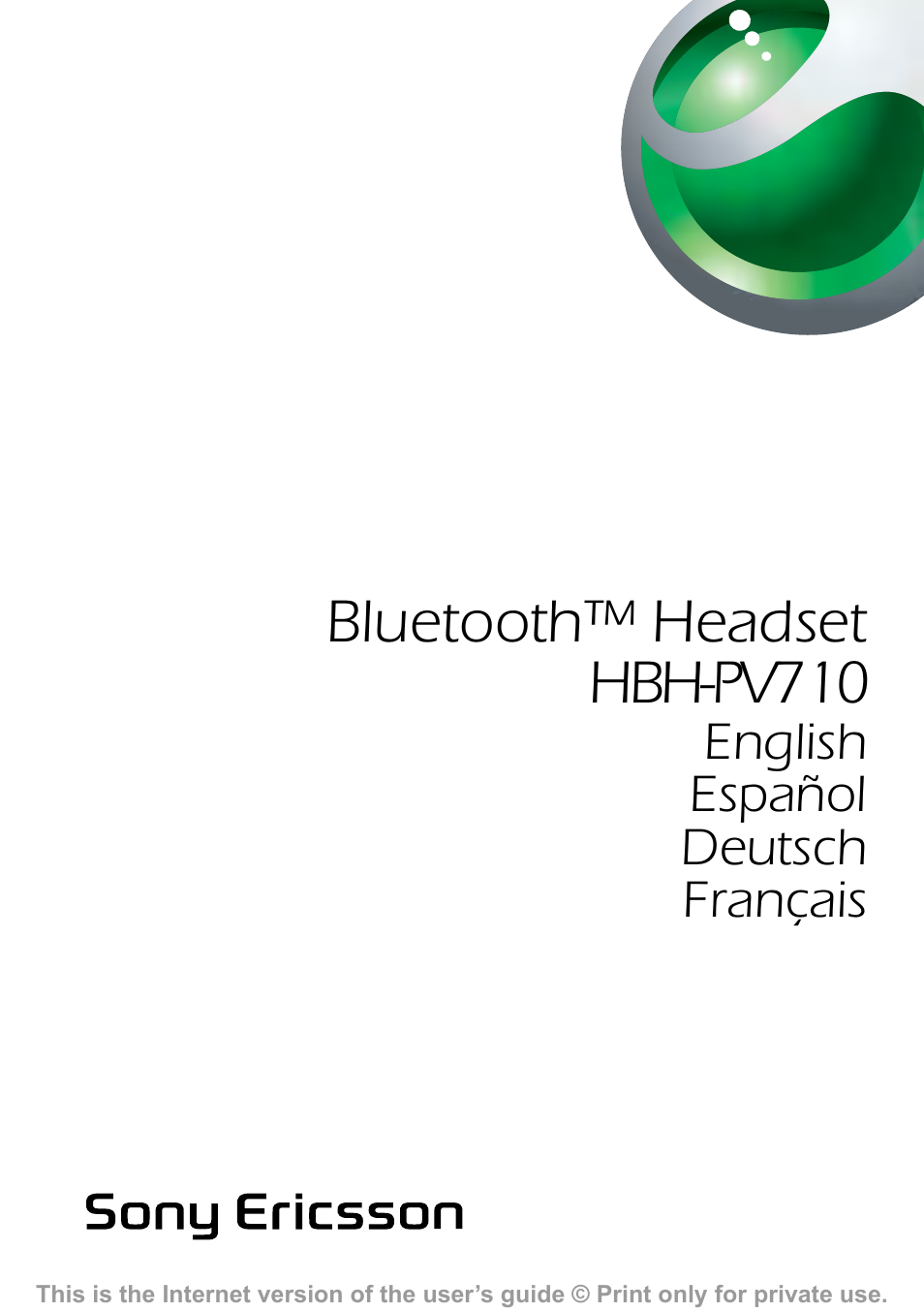 Sony Ericsson HBH-PV710 User Manual | 36 pages