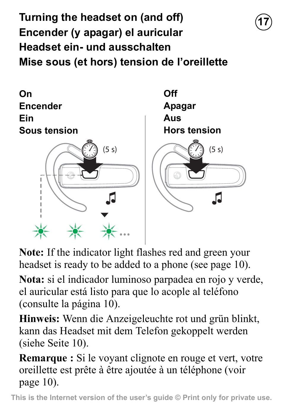 Et sein (siehe seite 17 | Sony Ericsson HBH-PV710 User Manual | Page 17 / 36