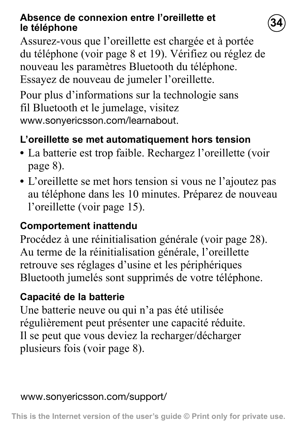 Sony Ericsson HBH-PV710 User Manual | Page 34 / 36