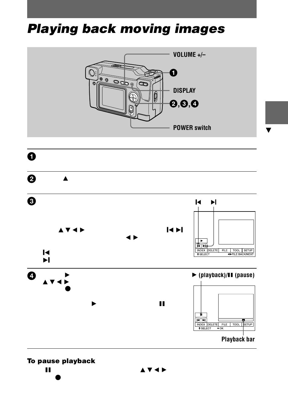 Playing back moving images | Sony Ericsson DSC-S70 User Manual | Page 23 / 68